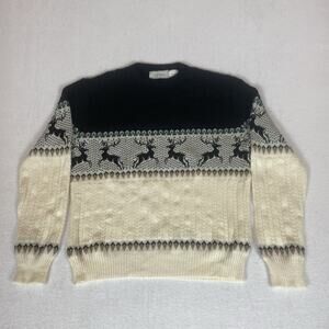 Vintage 90s Rob Winter Reindeer Fair Isle Striped Cable Chunky Knit Sweater